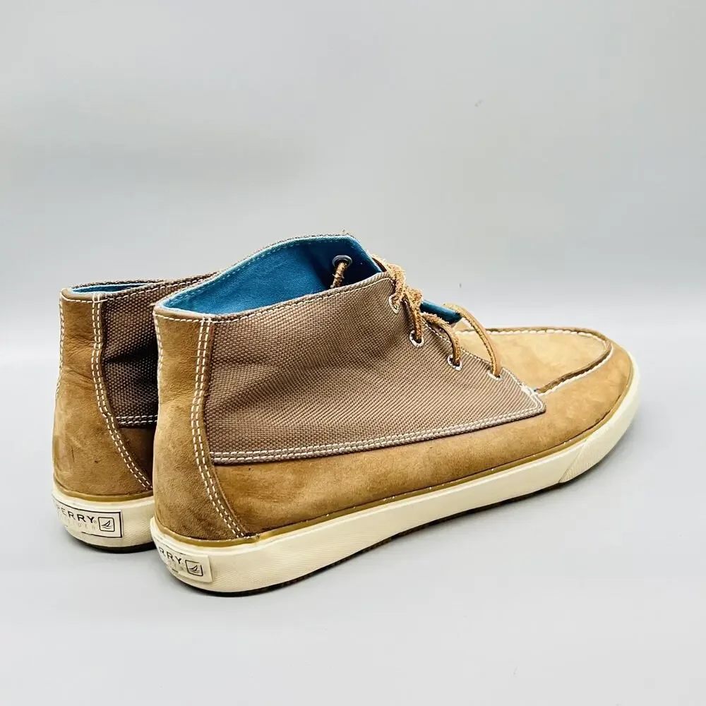 Sperry Shoes Mens 13 Brown Leather Canvas Top Sider Boat Chukka Casual Comfort